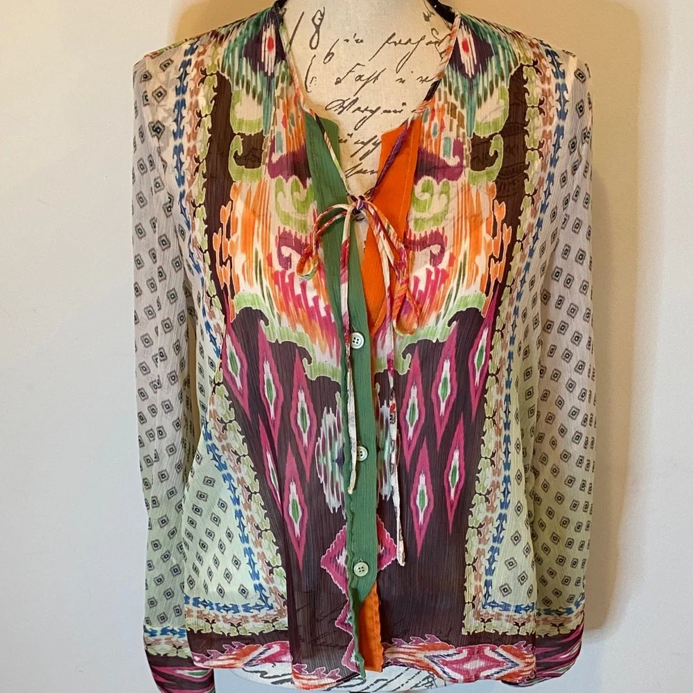 Zara Multicolor Patterned Button Down Top - Picture 1 of 4